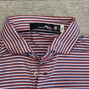 RLX Ralph Lauren Performance Polo Shirt Medium Red Blue Golf Preppy